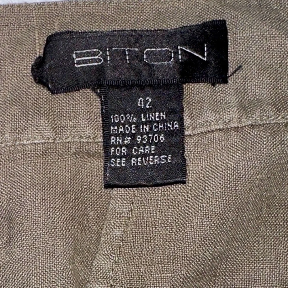 Biton Mens 100% Linen Cargo Pants Lot of 2 Olive Beige Size 42 Straight Leg